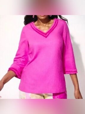 NWT Chicos Women’s Pink Linen Blend Frayed Hem Tunic Top Blouse Size XXL 20